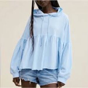 Aerie Sz M Peplum Oversized Casual Loungewear Hoodie Pastel Blue EUC